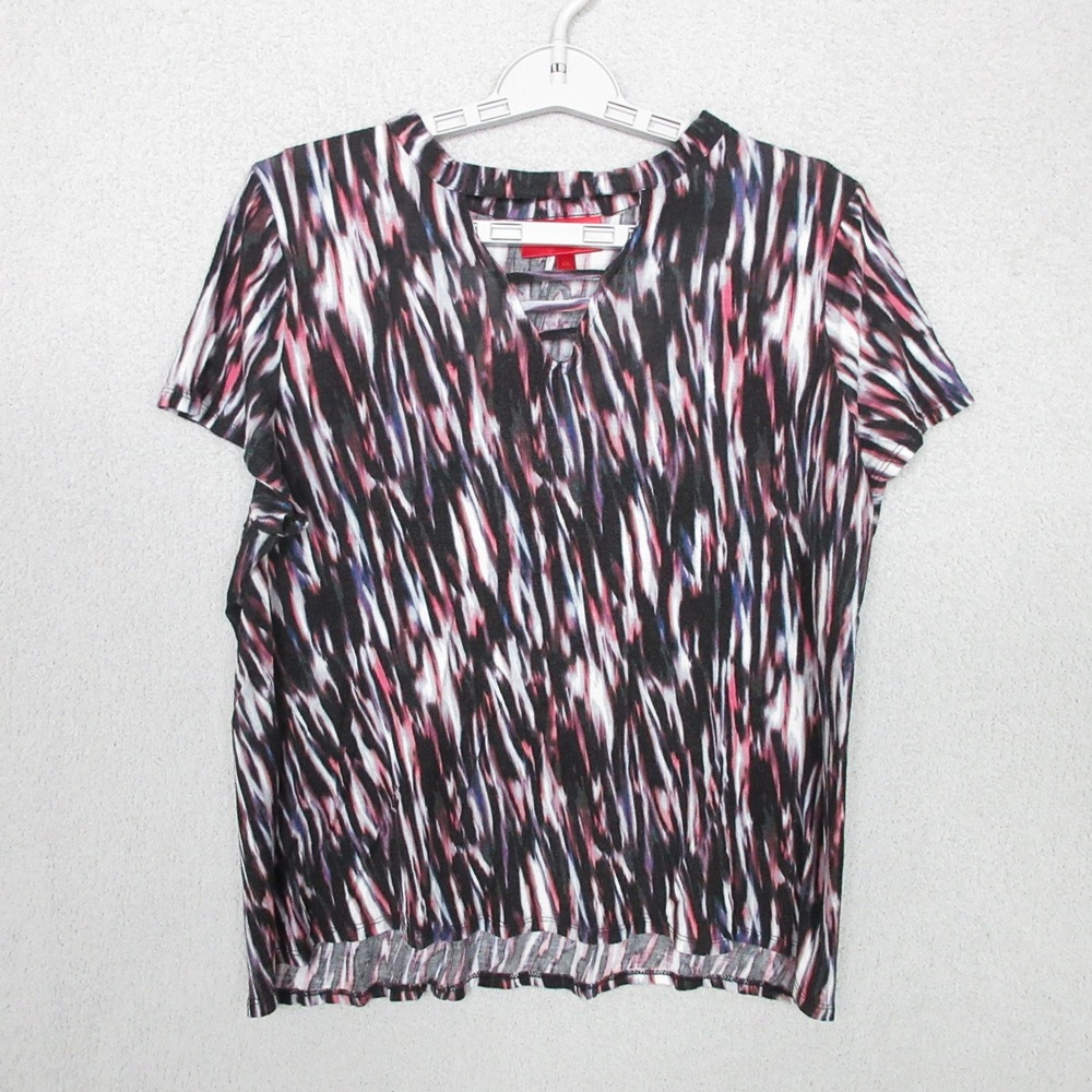 Jennifer Lopez Blouse Abstract Print V Neck Short Sleeve Women's XXL